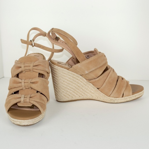 Wedge sandals suede Sam Edelman natural tan straps - Picture 2 of 5